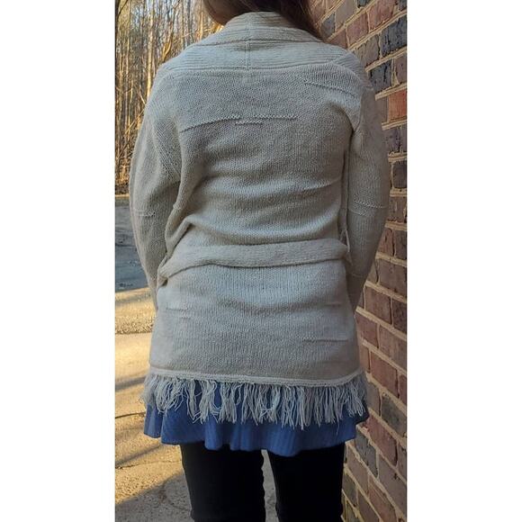 Uniq belted fringed cardigan cream medium large - Picture 5 of 9
